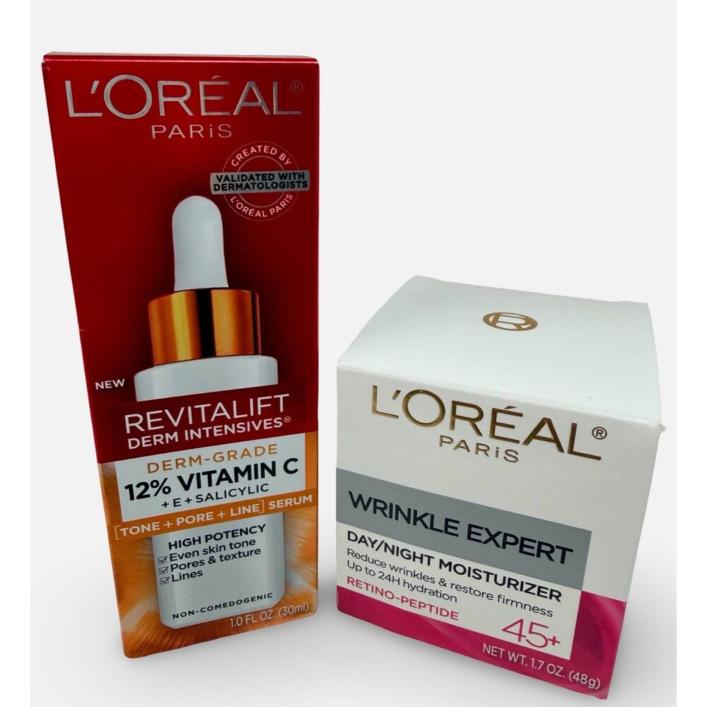 L'Oreal Paris Revitalift 12% Vitamin C Serum + Wrinkle Expert 45+ Cream Lot of 2